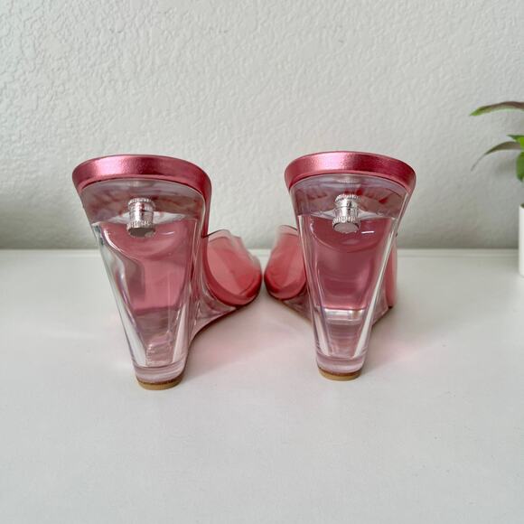 Stuart Weitzman Pink Tia 100 Lucite Wedges - Picture 3 of 9
